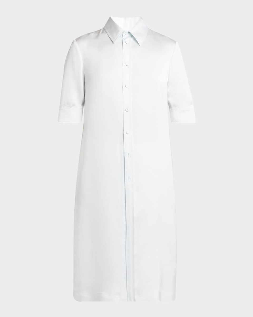 Short-Sleeve Long Fitted Button-Down Shirt